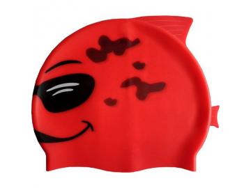 Kinder Badekappe Fisch rot mit Sonnenbrille